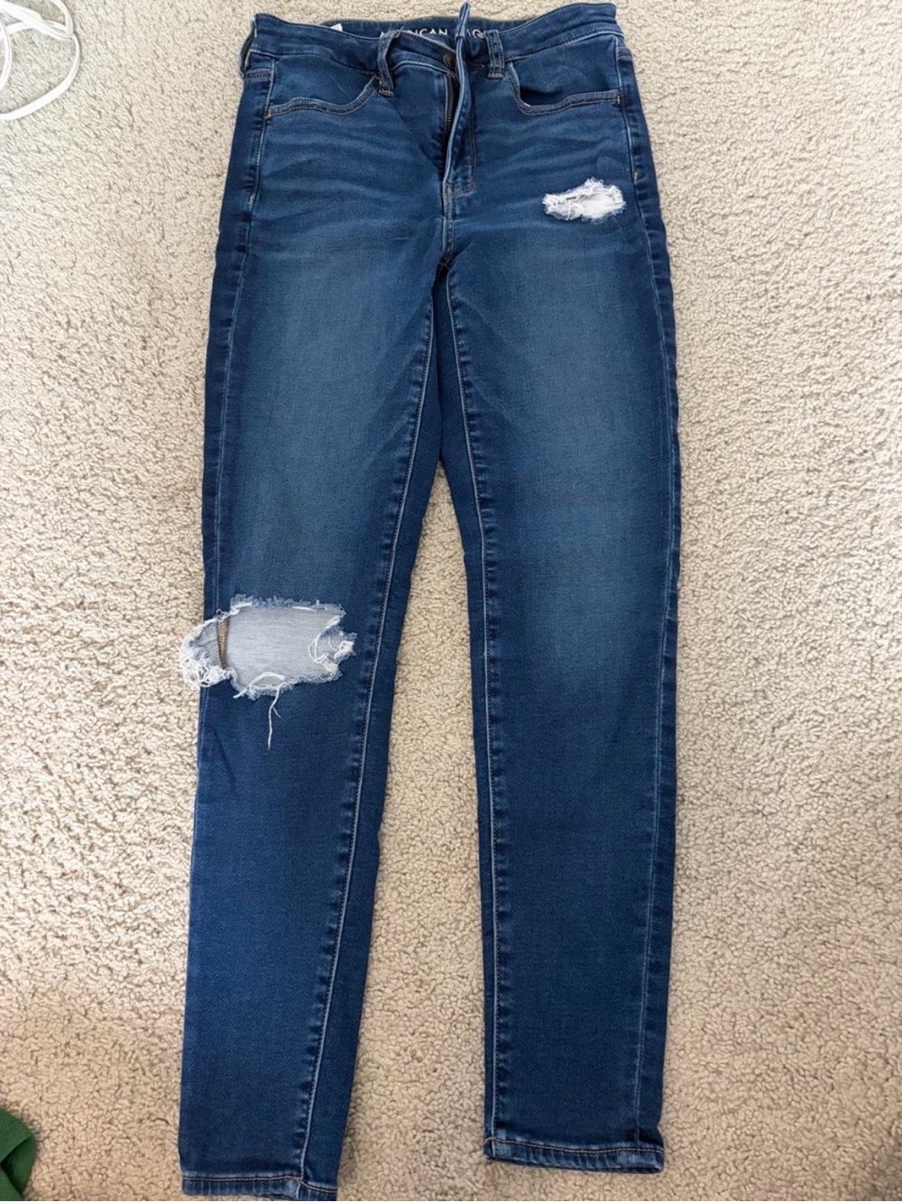 American Eagle Outfitters Dark Blue Distressed Skinny Jeans